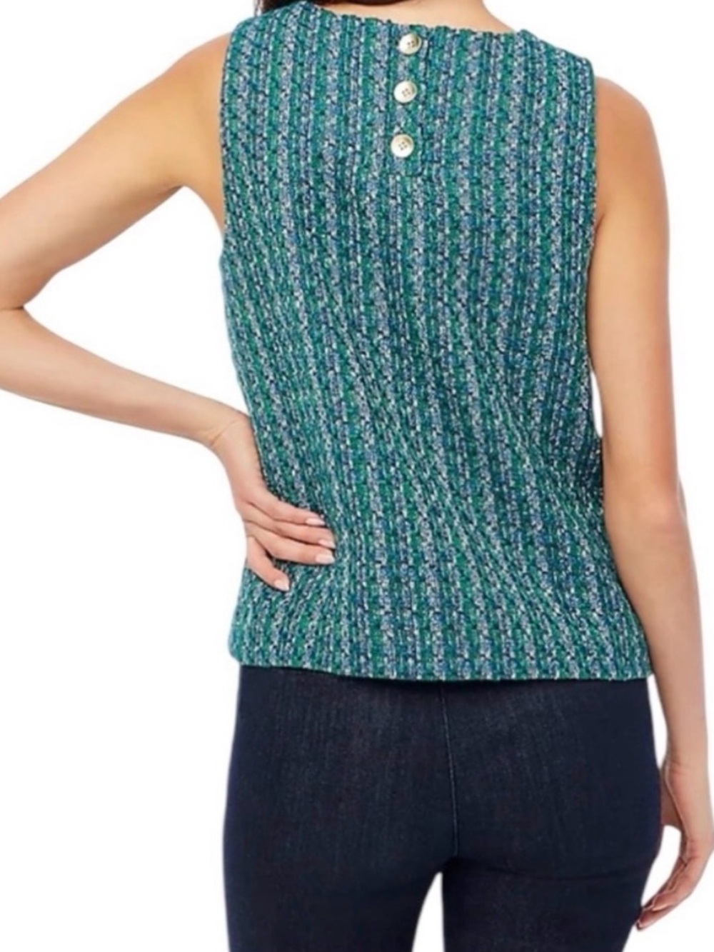 J. CREW | NEW Women’s Blue Medley Tweed Button-Back Shell Top size S Sleeveless - Picture 13 of 15